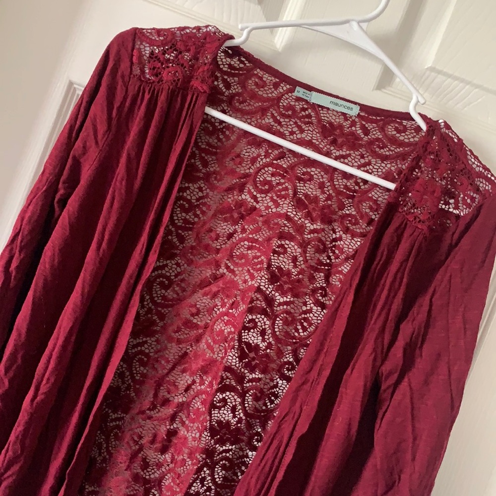 Burgundy Lace Back Cardigan